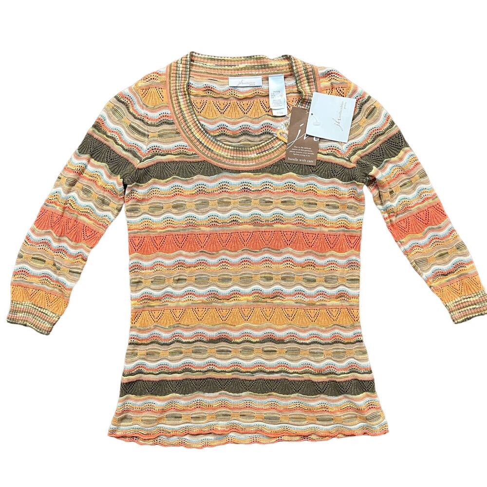 JH‎  Collectibles Petite S Multicolor Chevron Knit 3/4 Long Sleeve Scoop Top NWT